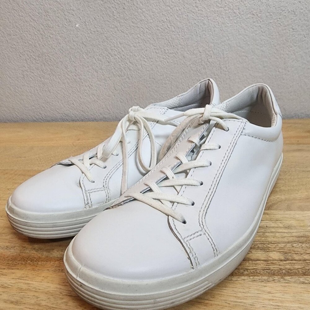Ecco Soft 7 Shoes Womens Size 9 9.5 White Leather Lace Up Comfort Walking - Picture 6 of 13